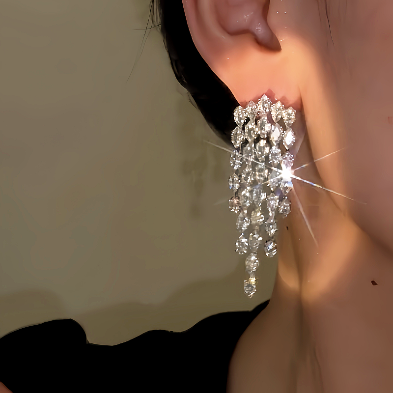 14K Gold-plated Luxury Diamond Tassel Earrings