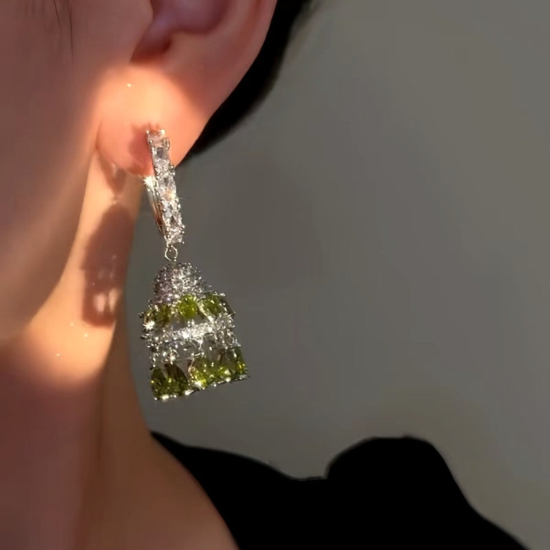 14K Gold-plated Luxury Diamond Tassel Wind Chime Hollow Earrings