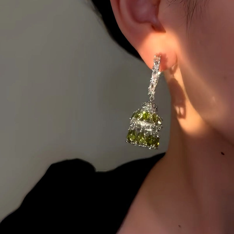 14K Gold-plated Luxury Diamond Tassel Wind Chime Hollow Earrings