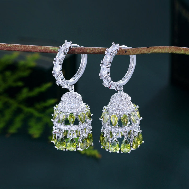 14K Gold-plated Luxury Diamond Tassel Wind Chime Hollow Earrings