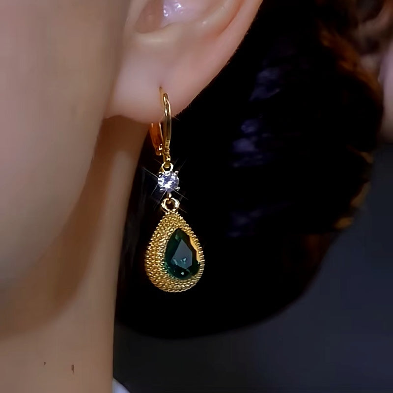 14K Gold-plated Luxury Green Crystal Durian Earrings