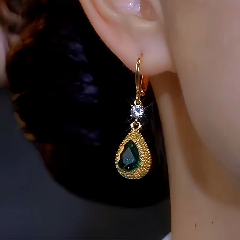 14K Gold-plated Luxury Green Crystal Durian Earrings