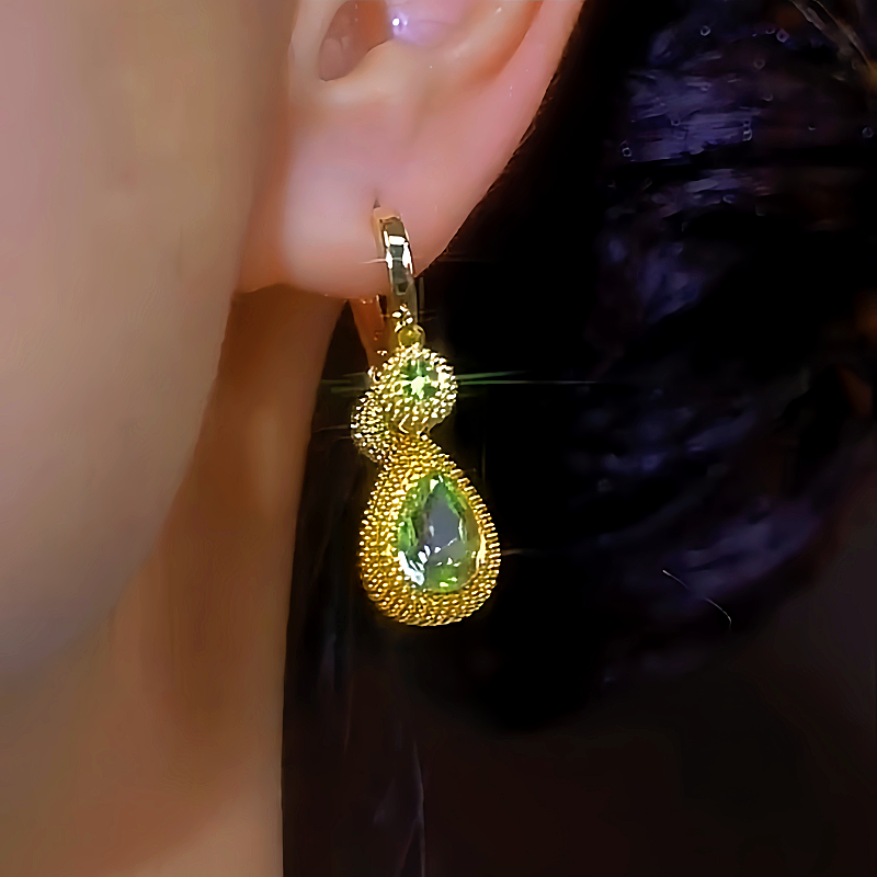 14K Gold-plated Luxury Green Crystal Earrings