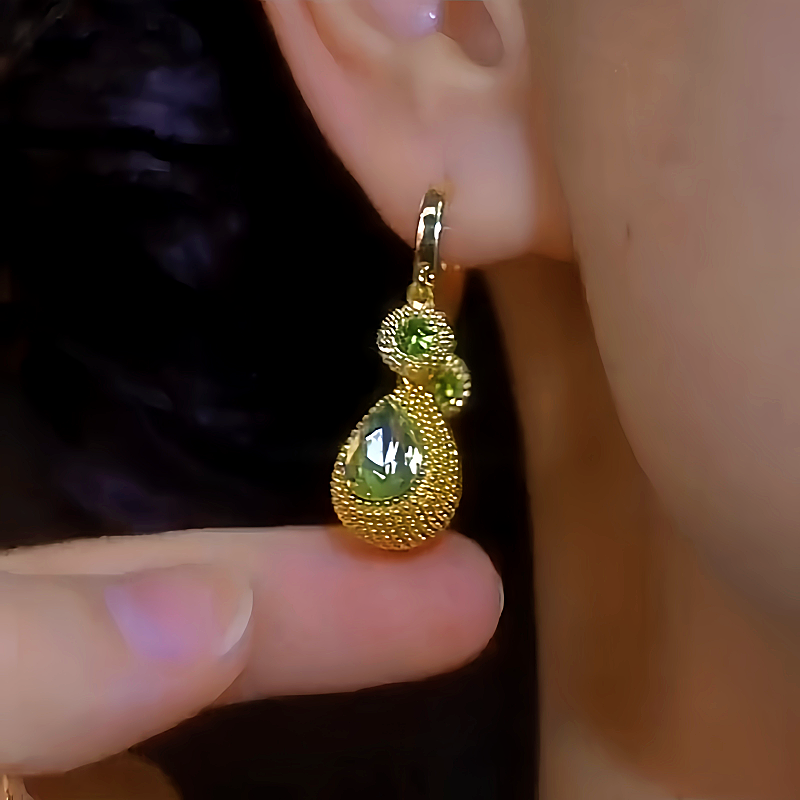 14K Gold-plated Luxury Green Crystal Earrings
