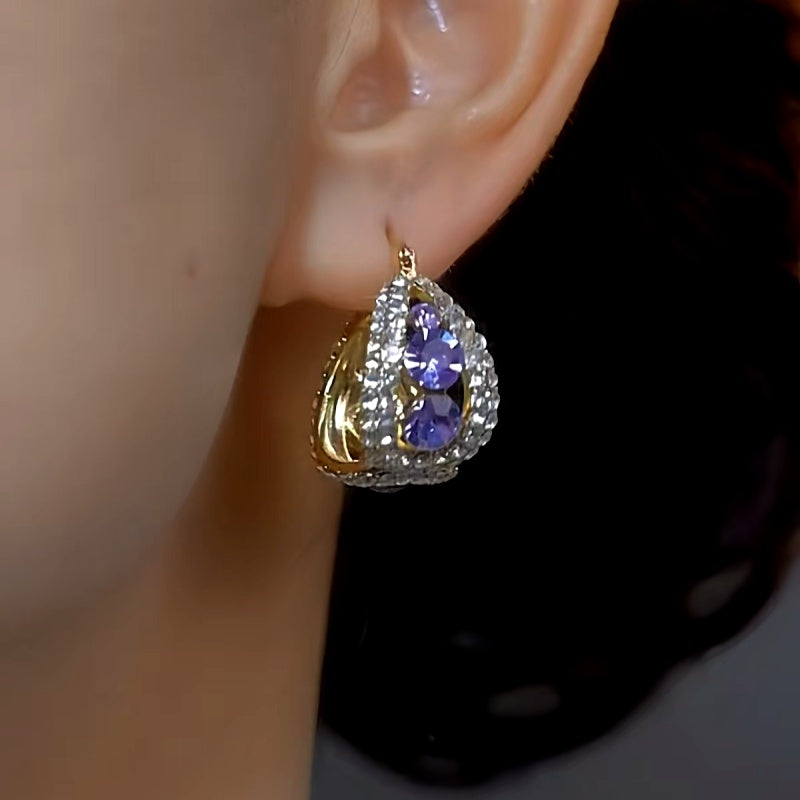 14K Gold-plated Luxury Purple Zircon Earrings