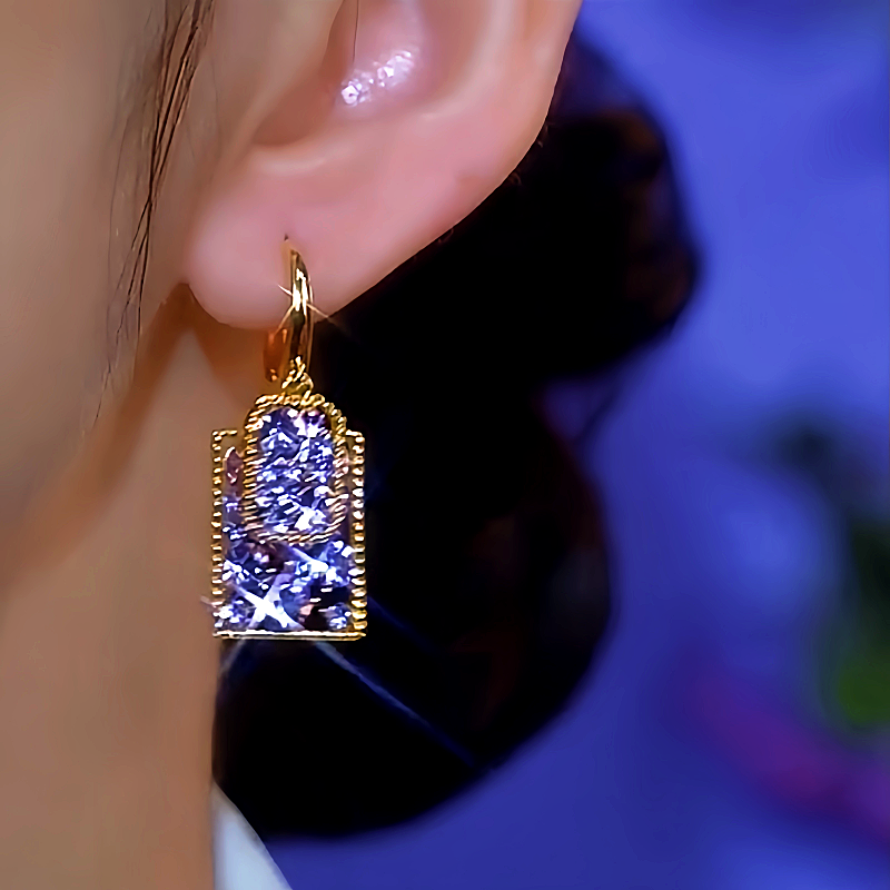 14K Gold-plated Luxury Purple Zircon Earrings