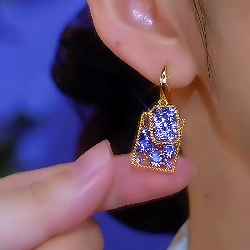 14K Gold-plated Luxury Purple Zircon Earrings