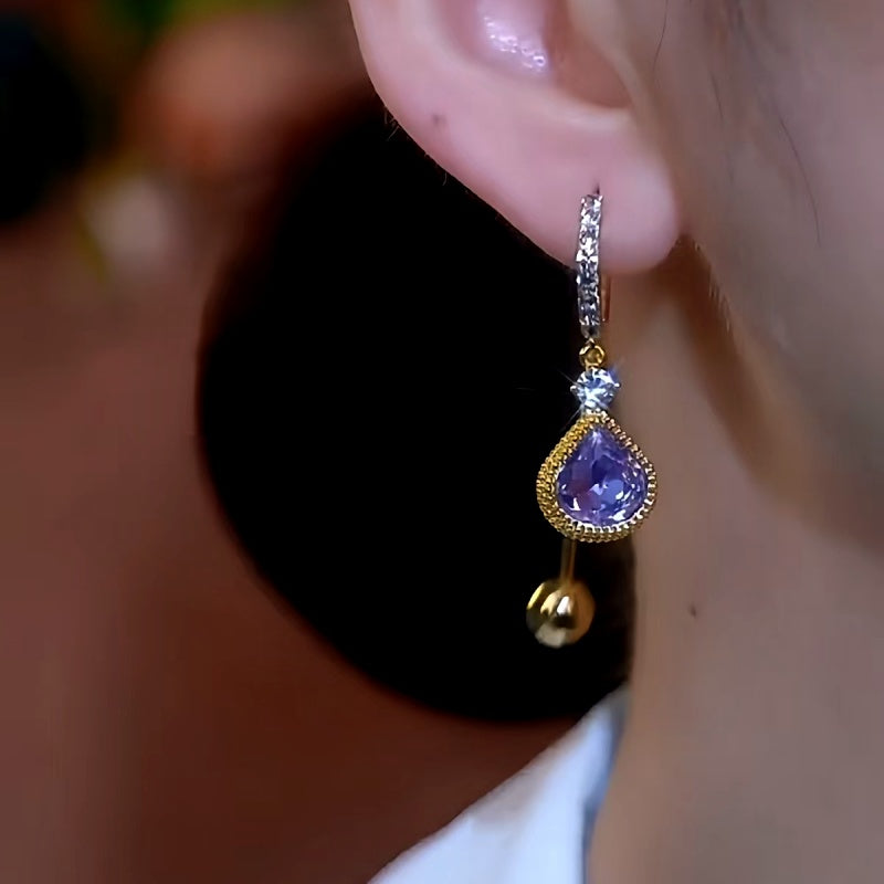 14K Gold-plated Luxury Purple Zircon Lucky Bag Earrings
