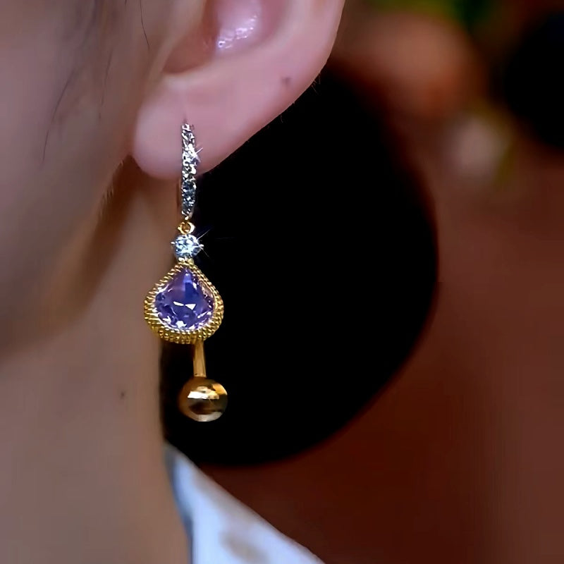 14K Gold-plated Luxury Purple Zircon Lucky Bag Earrings