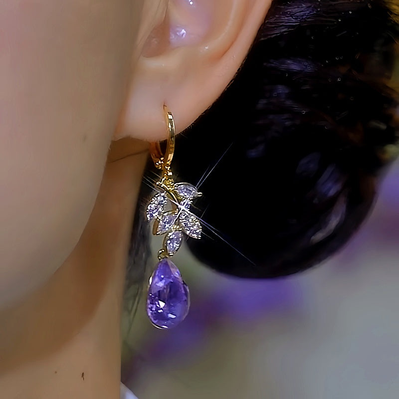 14K Gold-plated Luxury Purple Zircon Water Drop Earrings