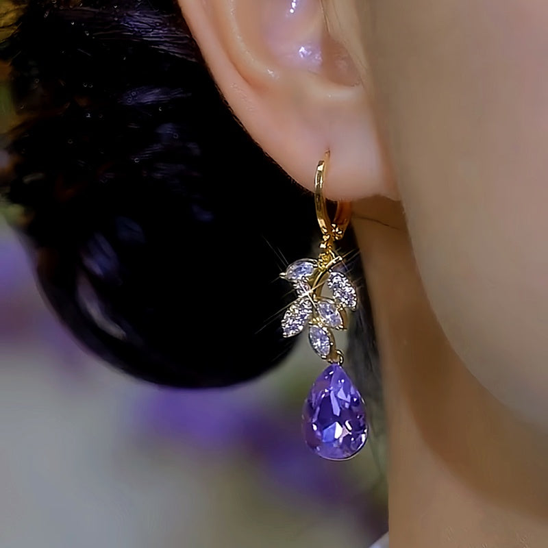 14K Gold-plated Luxury Purple Zircon Water Drop Earrings