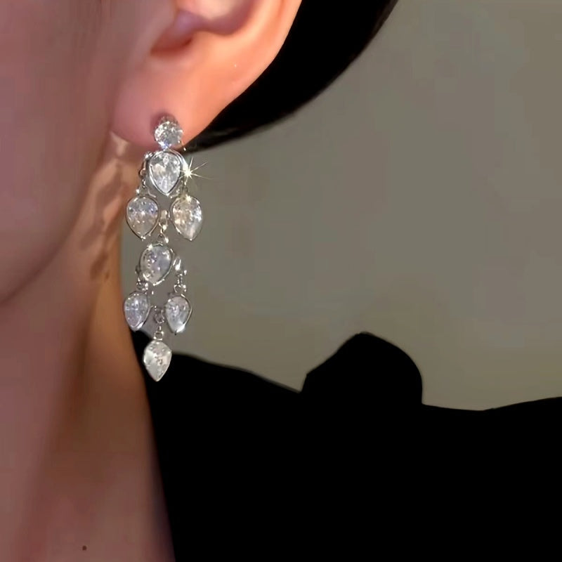14K Gold-plated Luxury Zircon Tassel Earrings