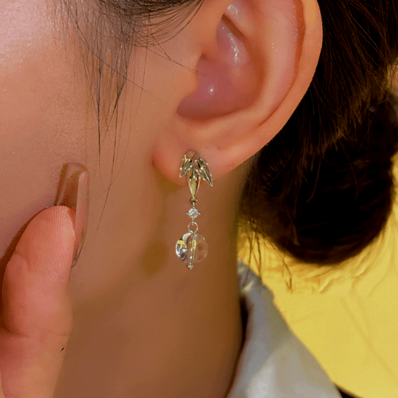 14K Gold-plated Maple Leaf Bead Tassel Earrings