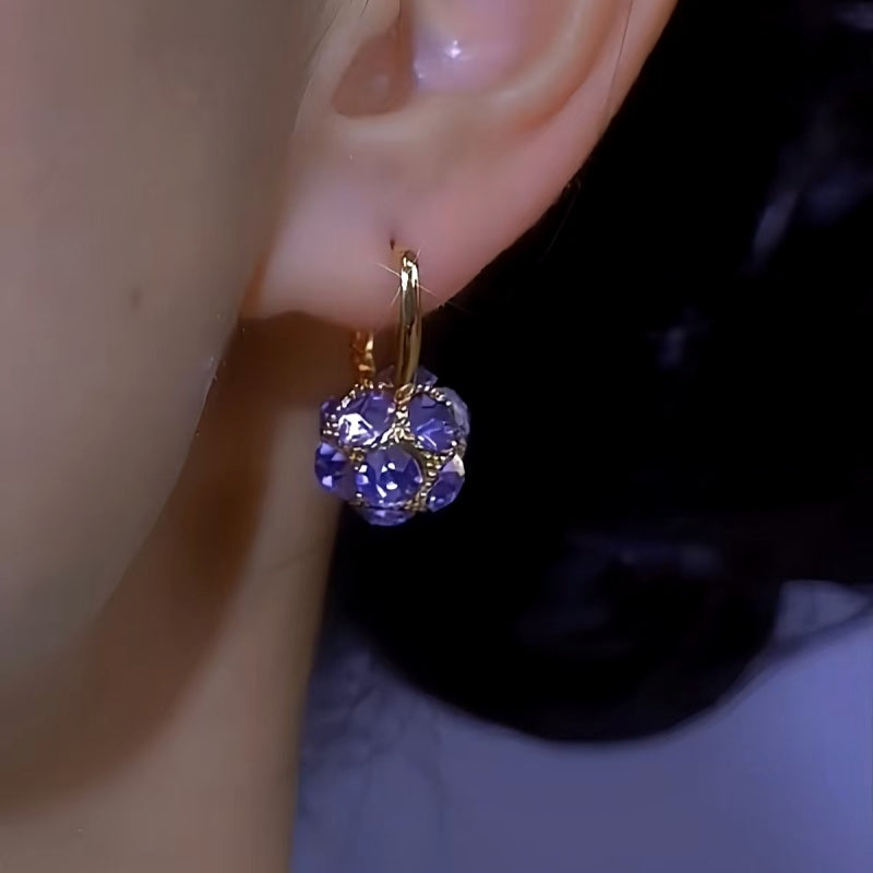 14K Gold-plated Purple Crystal Ball Earrings