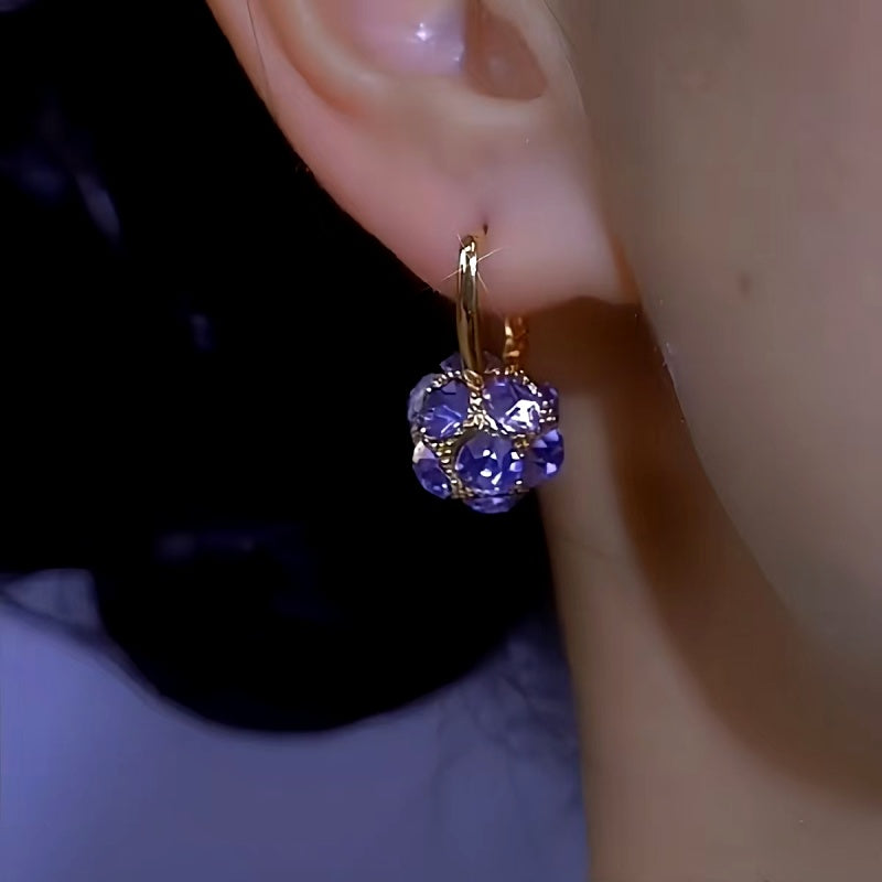 14K Gold-plated Purple Crystal Ball Earrings