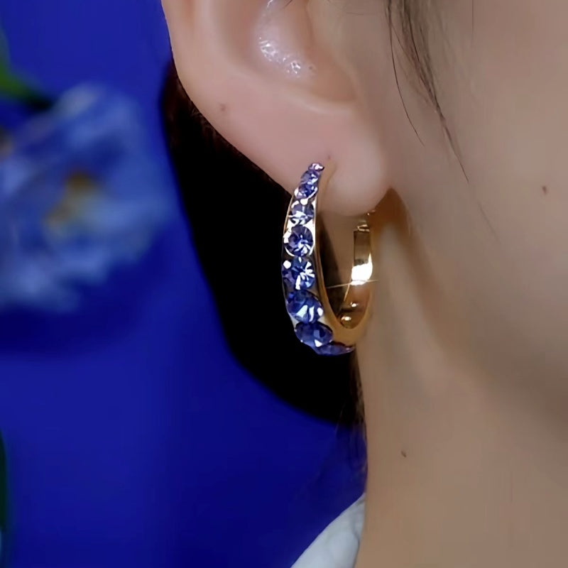 14K Gold-plated Purple Zircon Hoop Earrings