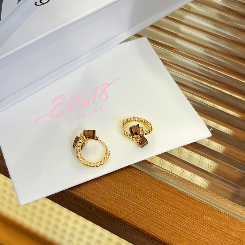 14K Gold-plated Red Crystal Small Hoop Earrings