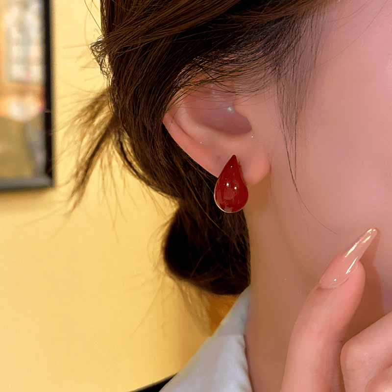 14K Gold-plated Red Water Drop Earrings