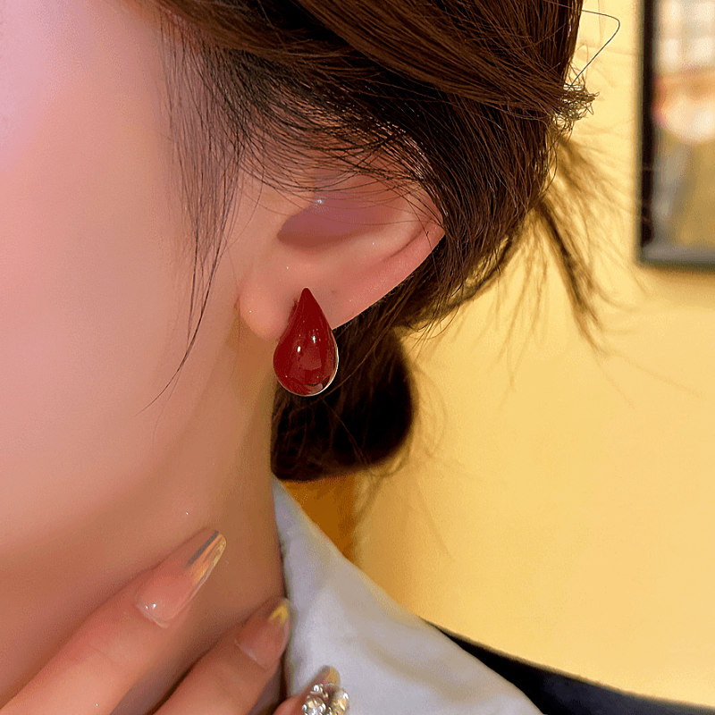 14K Gold-plated Red Water Drop Earrings