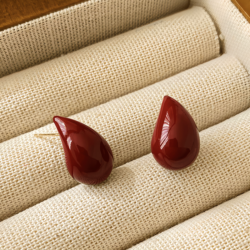 14K Gold-plated Red Water Drop Earrings