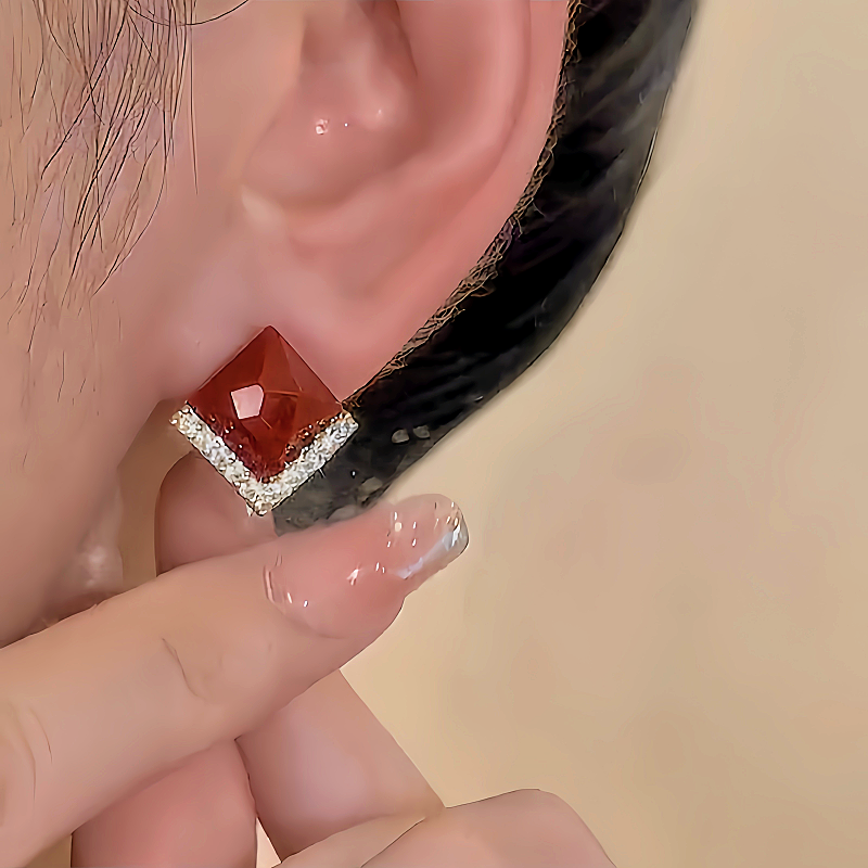 14K Gold-plated Red Zircon Geometric Earrings