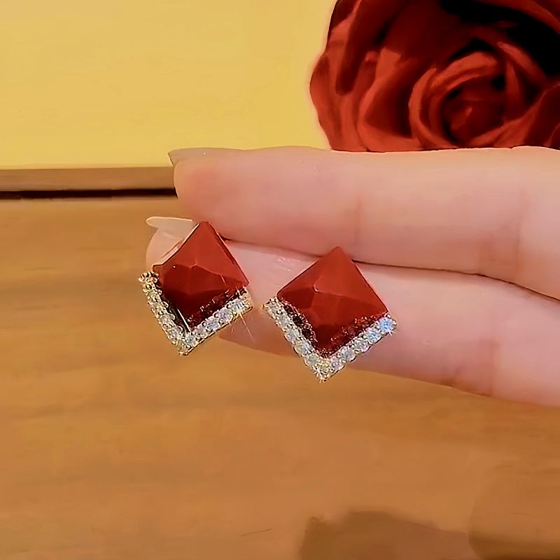 14K Gold-plated Red Zircon Geometric Earrings