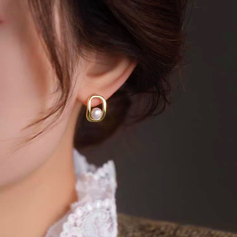14K Gold-plated Square Artificial Bead Stud Earrings