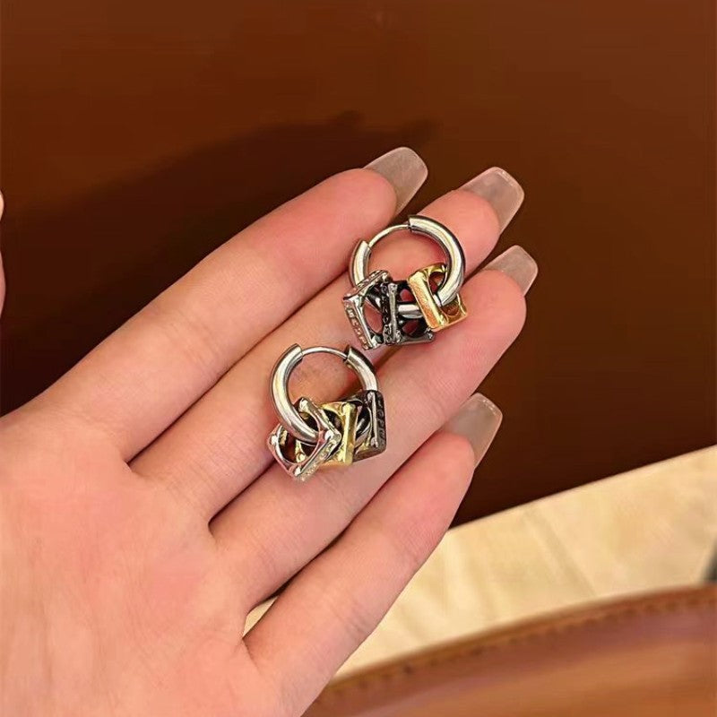 14K Gold-plated Three-ring Heart Earrings