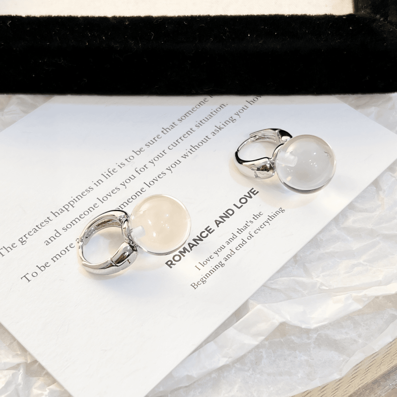 14K Gold-plated Transparent White Crystal Ball Earrings