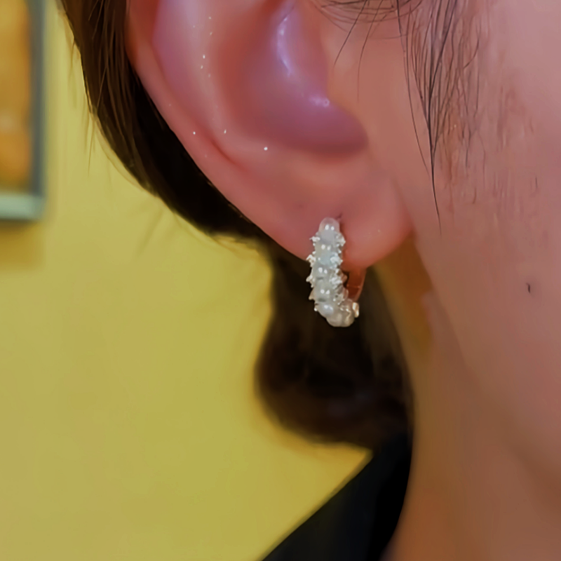 14K Gold-plated Zircon And Shell Bead Small Hoop Earrings