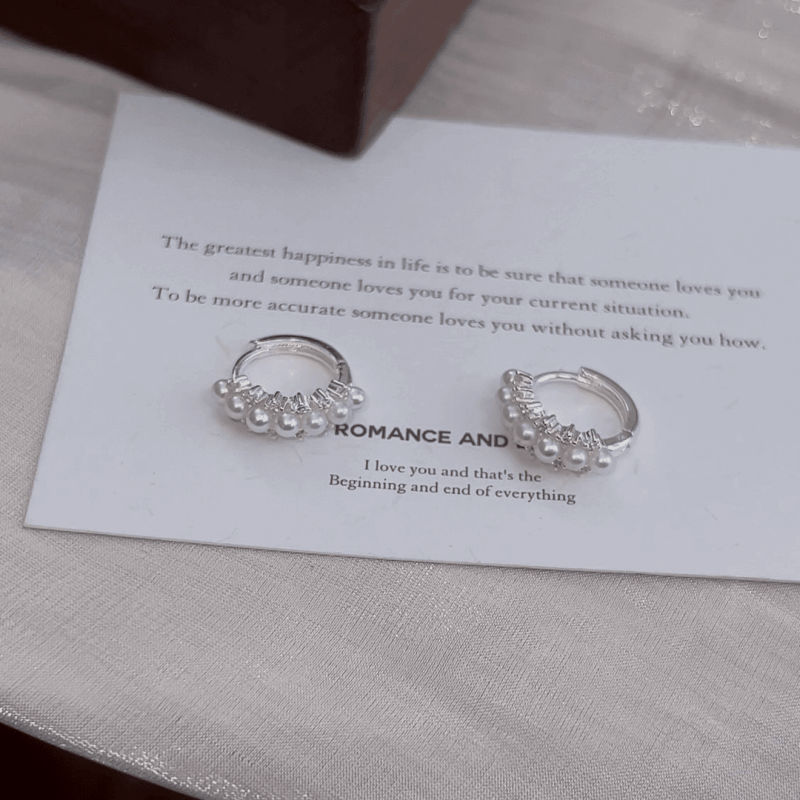 14K Gold-plated Zircon And Shell Bead Small Hoop Earrings