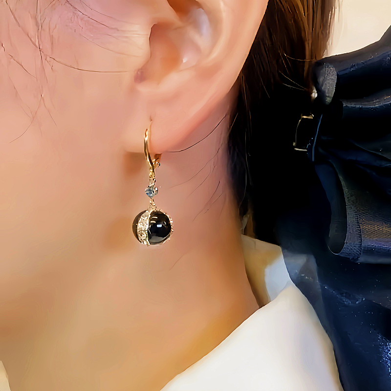 14K Gold-plated Zircon Black Pearl Earrings