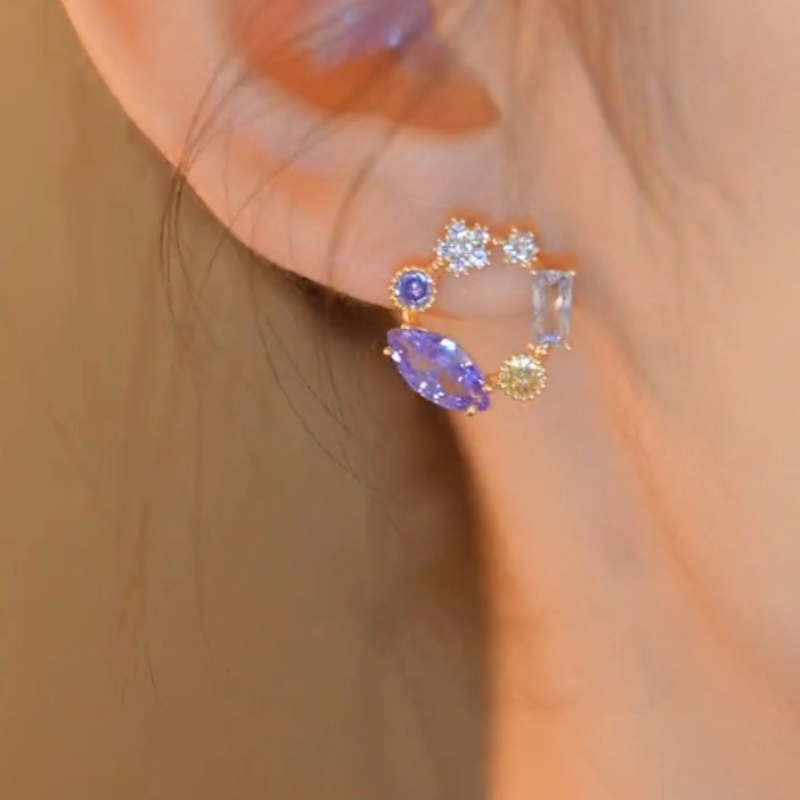14K Gold-plated Zircon Butterfly Hoop Stud Earrings