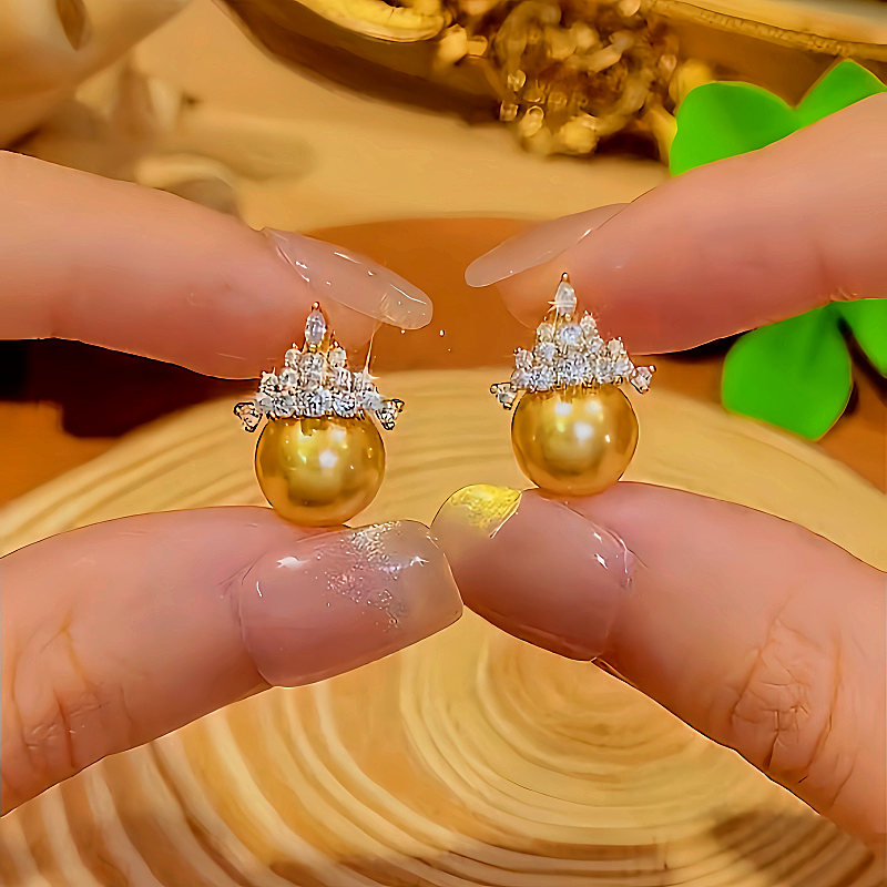 14K Gold-plated Zircon Crown Stud Earrings