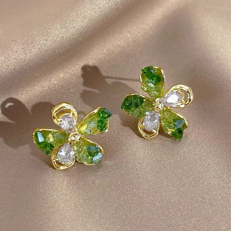 14K Gold-plated Zircon Crystal Flower Earrings