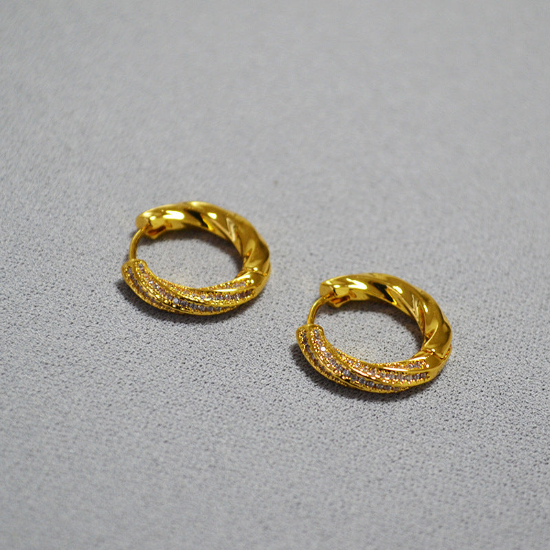 14K Gold-plated Zircon Daimond Hoop Earrings