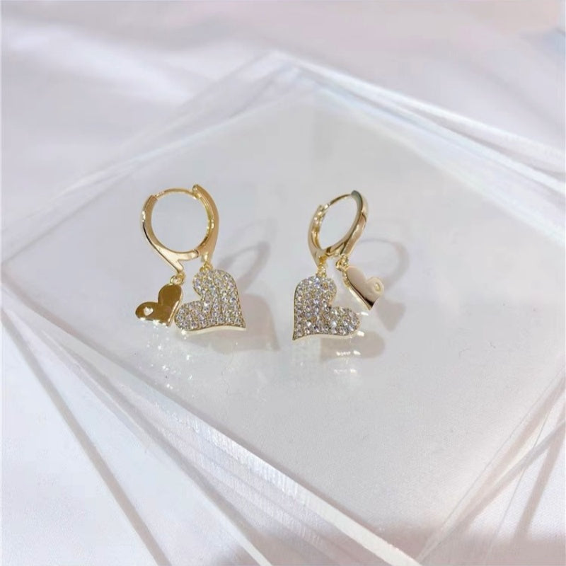 14K Gold-plated Zircon Double Heart Earrings