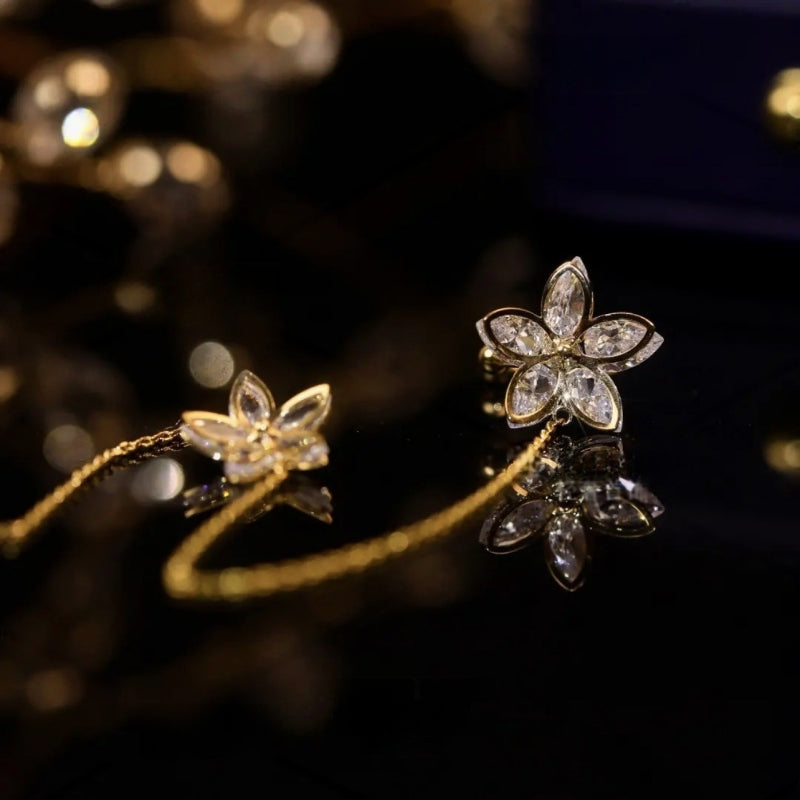 14K Gold-plated Zircon Flower Ear Clip Earrings ( 1 PCS )