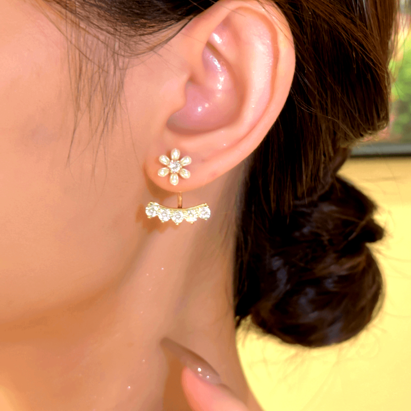 14K Gold-plated Zircon Flower Earrings