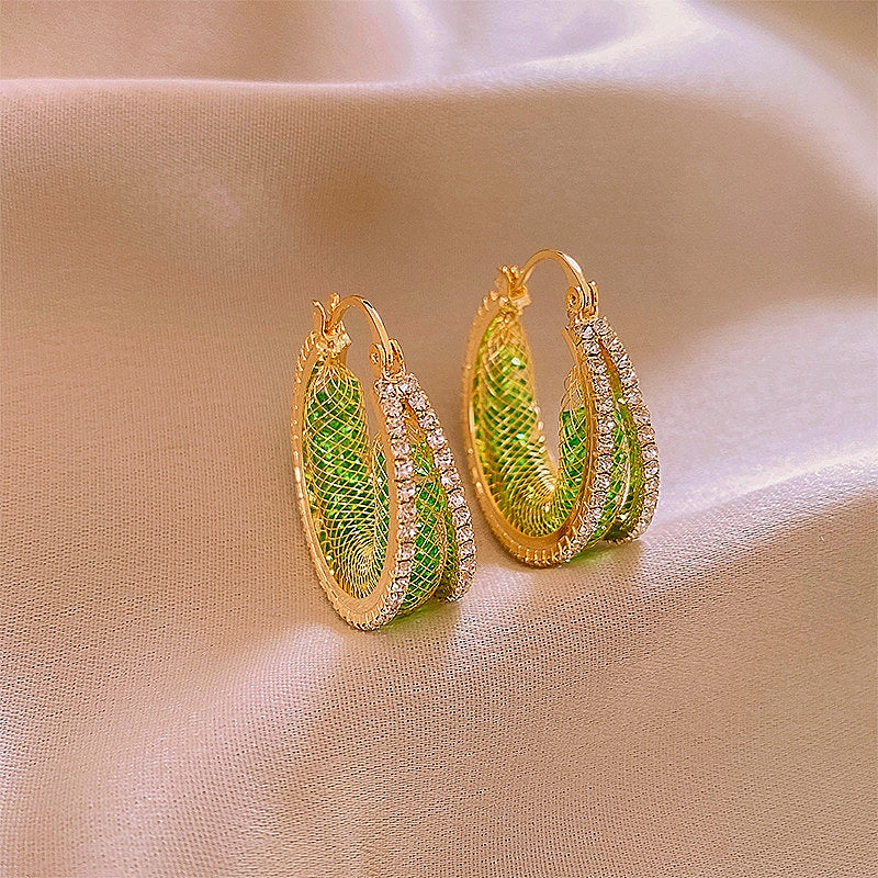 14K Gold-plated Zircon Geometric Round Earrings