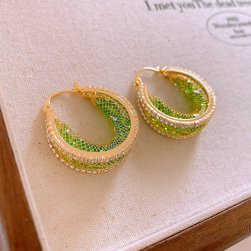 14K Gold-plated Zircon Geometric Round Earrings
