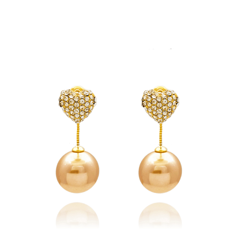 14K Gold-plated Zircon Heart Pearl Earrings