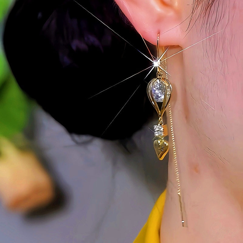 14K Gold-plated Zircon Heart Threader Earrings