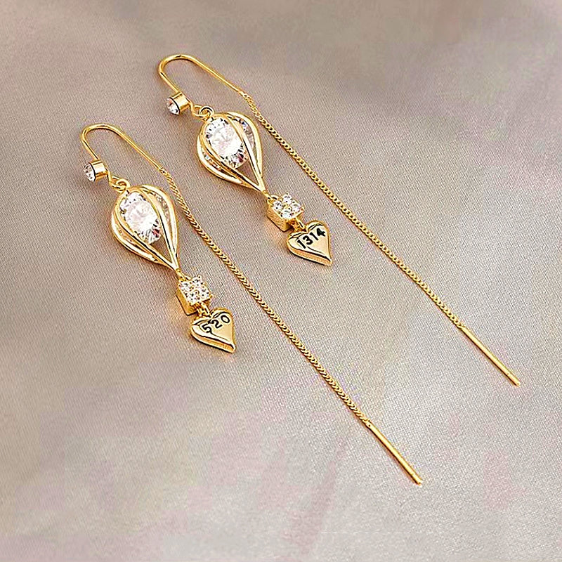 14K Gold-plated Zircon Heart Threader Earrings
