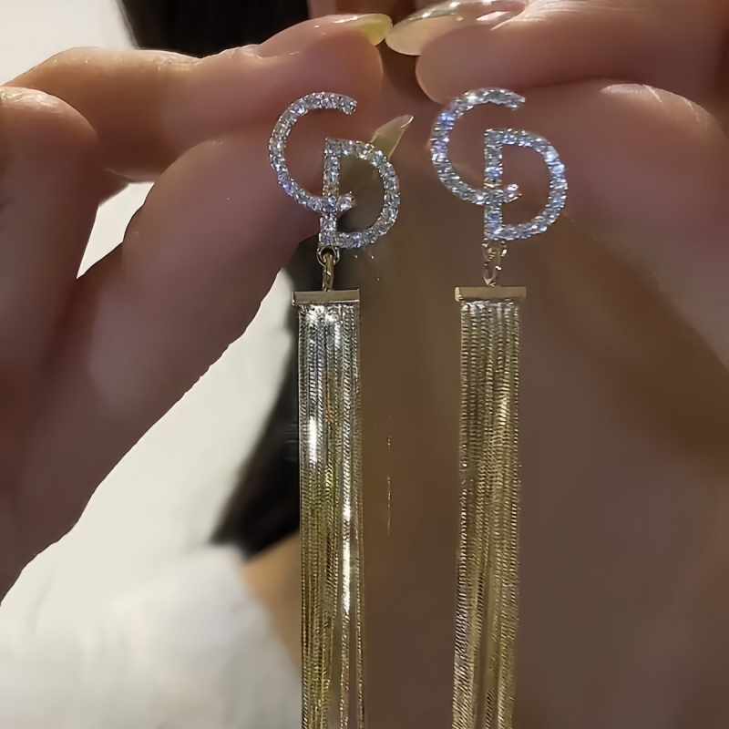 14K Gold-plated Zircon Letter Tassel Earrings