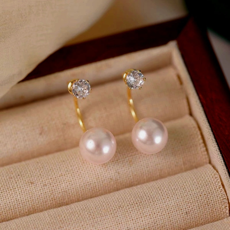 14K Gold-plated Zircon Pearl Earrings