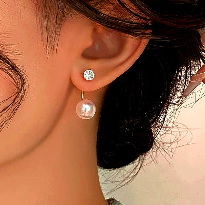14K Gold-plated Zircon Pearl Earrings