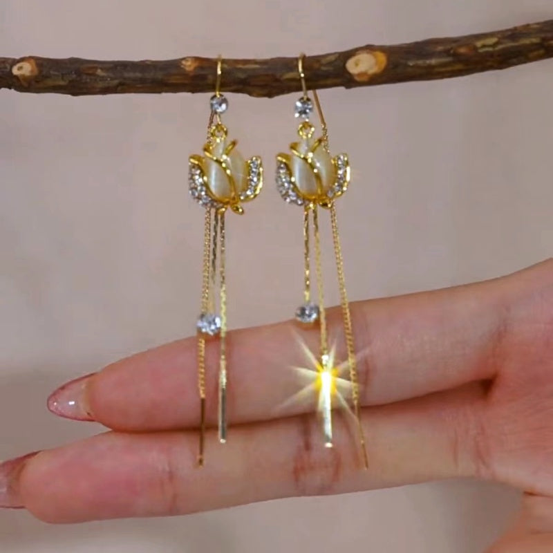 14K Gold-plated Zircon Rose Threader Earrings