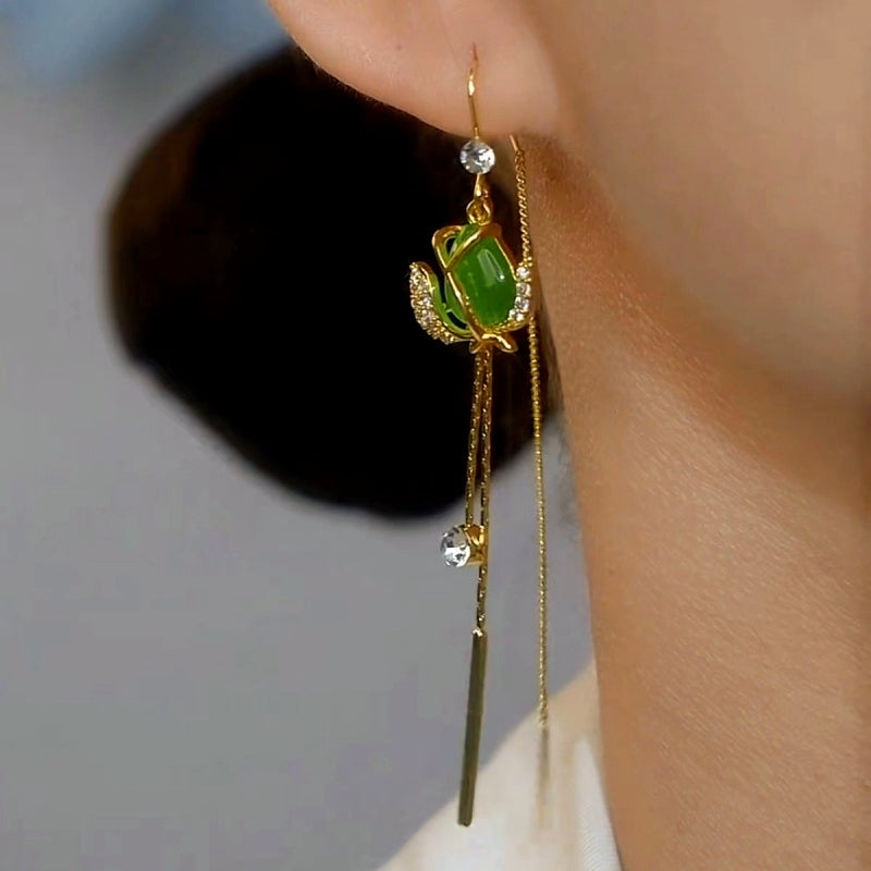 14K Gold-plated Zircon Rose Threader Earrings