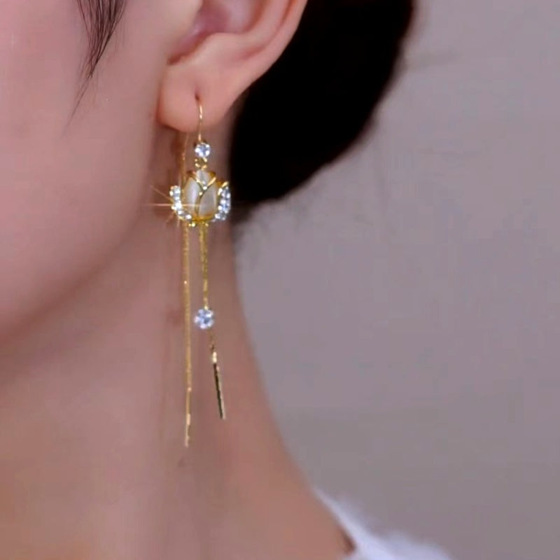 14K Gold-plated Zircon Rose Threader Earrings